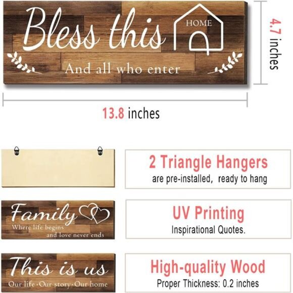 4 Pieces Home Wall Signs, THIS IS US/TOGETHER/BLESS THIS HOME/FAMILY Wall Decor - Picture 4 of 7